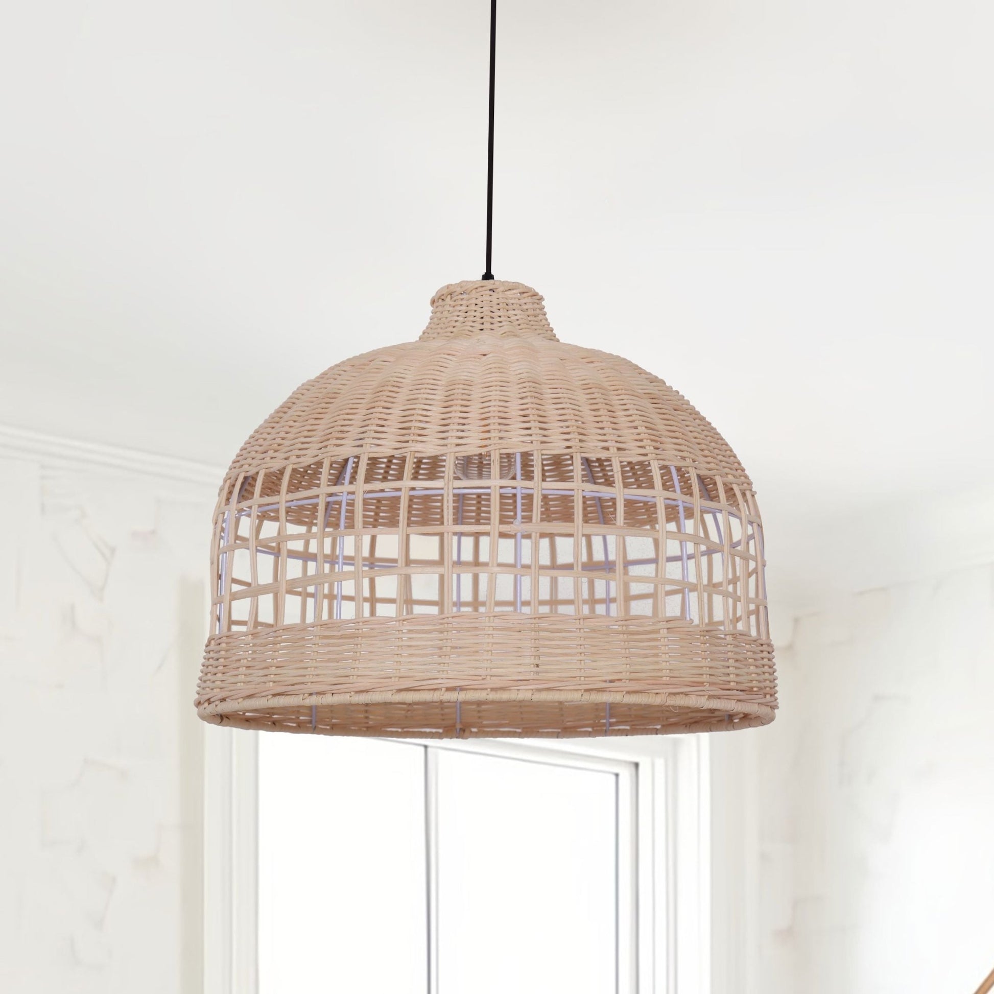 Lightsin Rattan Pendant Light – Handwoven Dome Ceiling Light with Lattice Design for Living Room, Bedroom & Kitchen - House Comfort
