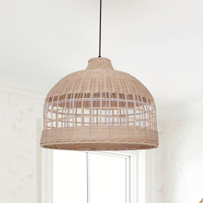 Lightsin Rattan Pendant Light – Handwoven Dome Ceiling Light with Lattice Design for Living Room, Bedroom & Kitchen - House Comfort
