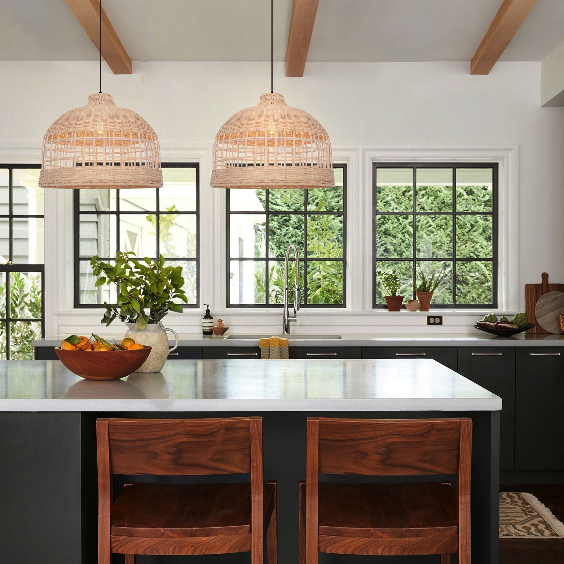 Lightsin Rattan Pendant Light – Handwoven Dome Ceiling Light with Lattice Design for Living Room, Bedroom & Kitchen - House Comfort