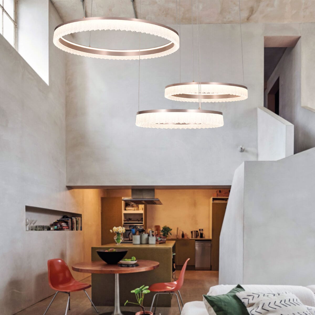 Lightsin Red Aluminum Stepless Dimming Circular Pendant Light for Modern Interiors - House Comfort