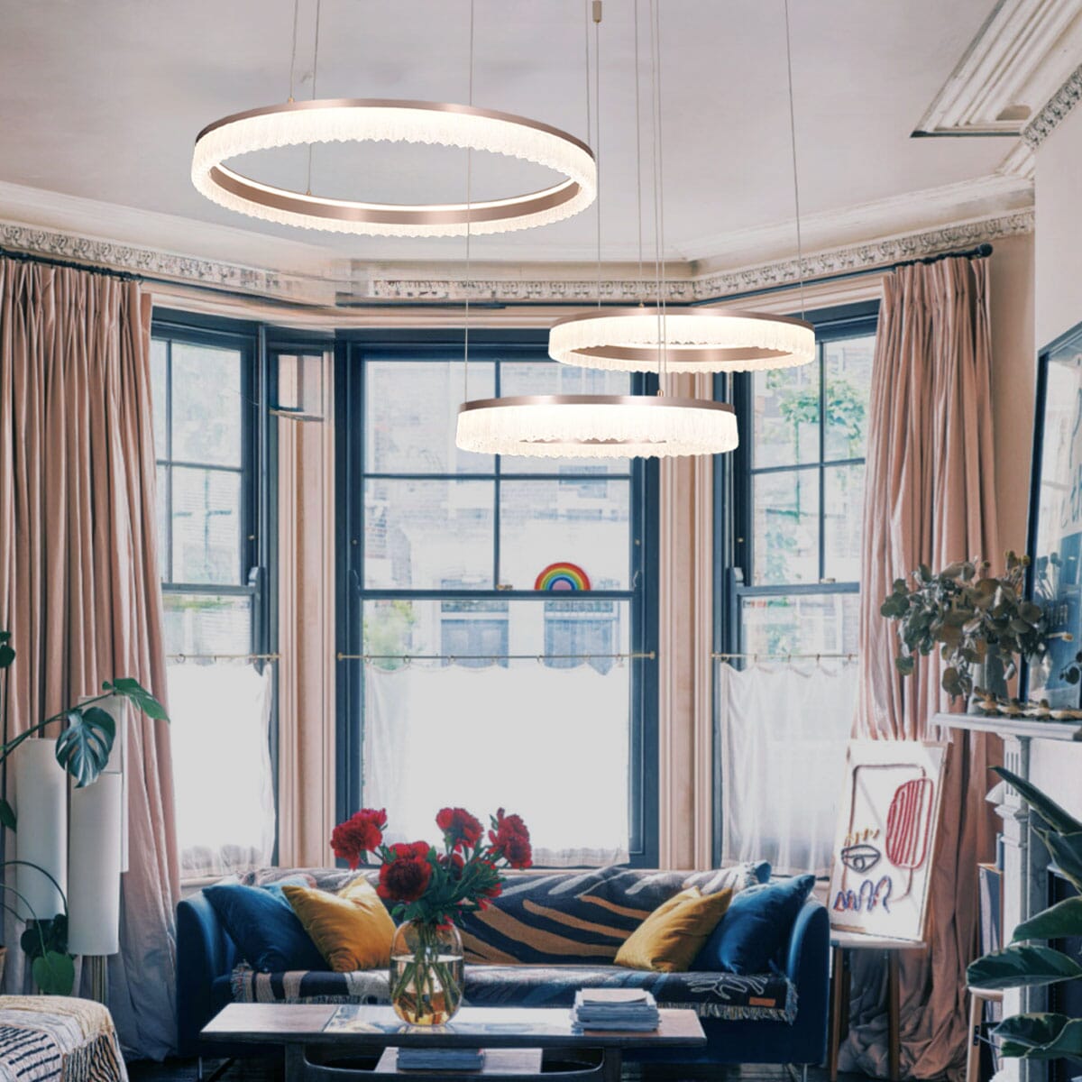 Lightsin Red Aluminum Stepless Dimming Circular Pendant Light for Modern Interiors - House Comfort