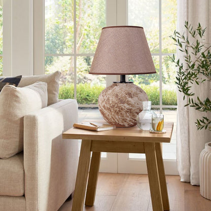 Lightsin Rustic Ceramic Table Lamp with Textured Base and Linen Shade - House Comfort