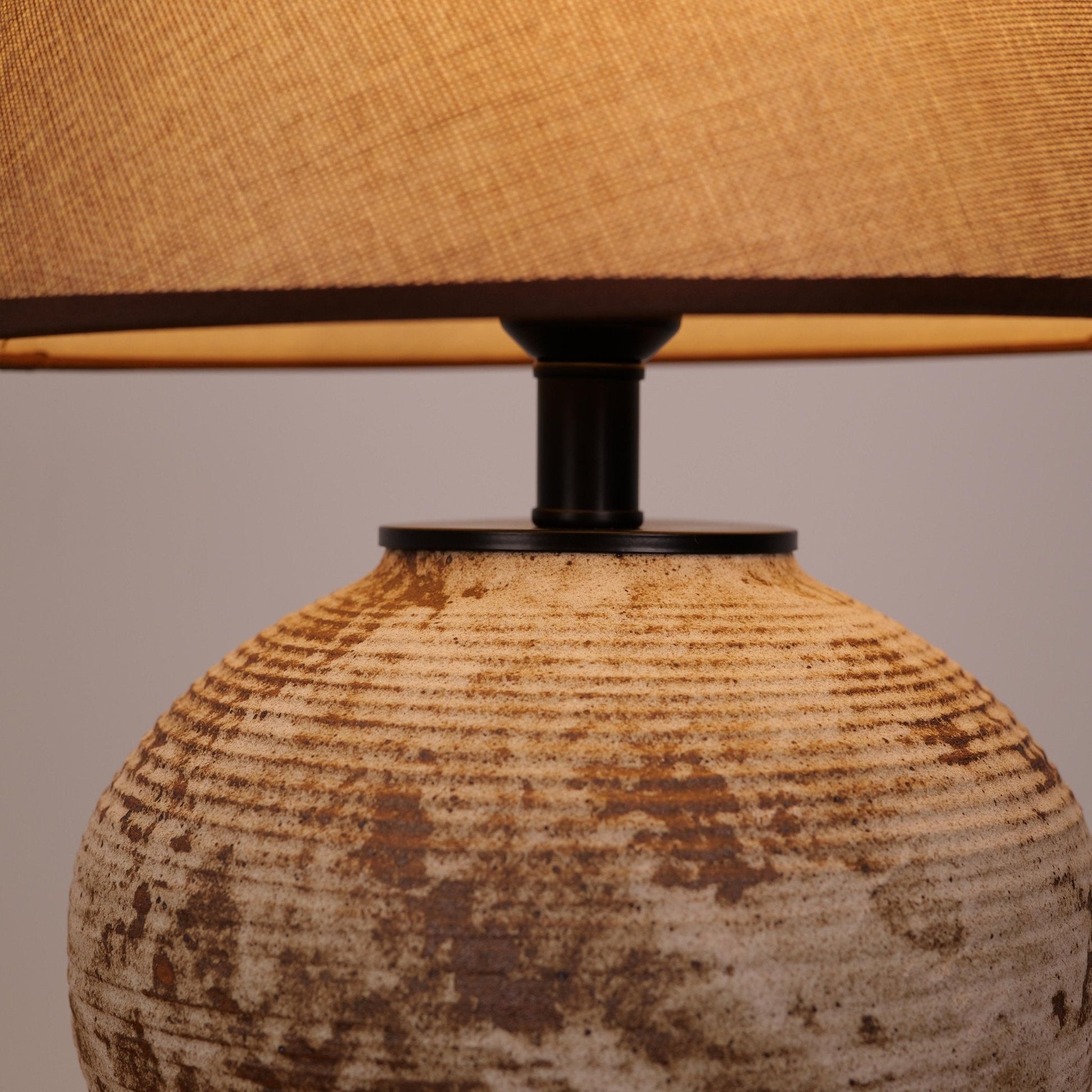 Lightsin Rustic Ceramic Table Lamp with Textured Base and Linen Shade - House Comfort