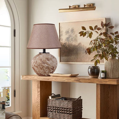 Lightsin Rustic Ceramic Table Lamp with Textured Base and Linen Shade - House Comfort