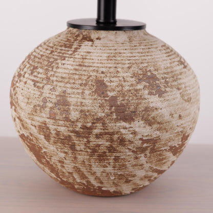 Lightsin Rustic Ceramic Table Lamp with Textured Base and Linen Shade - House Comfort