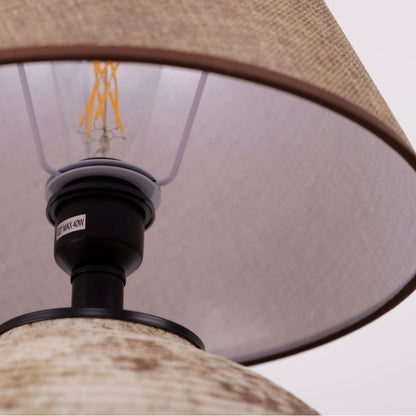 Lightsin Rustic Ceramic Table Lamp with Textured Base and Linen Shade - House Comfort