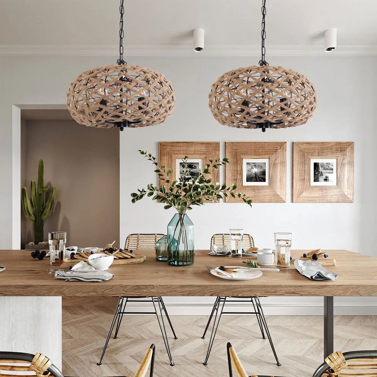 Lightsin Rustic Hemp Rope Globe Pendant Light for Farmhouse and Industrial Style - House Comfort