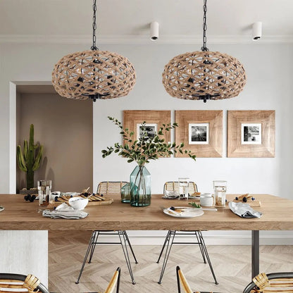 Lightsin Rustic Hemp Rope Globe Pendant Light for Farmhouse and Industrial Style - House Comfort