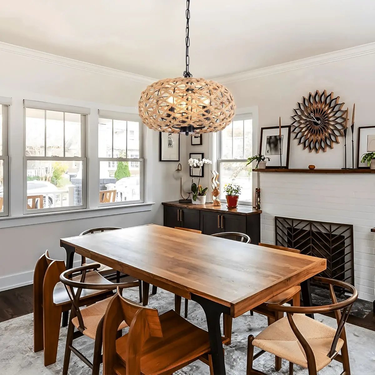 Lightsin Rustic Hemp Rope Globe Pendant Light for Farmhouse and Industrial Style - House Comfort