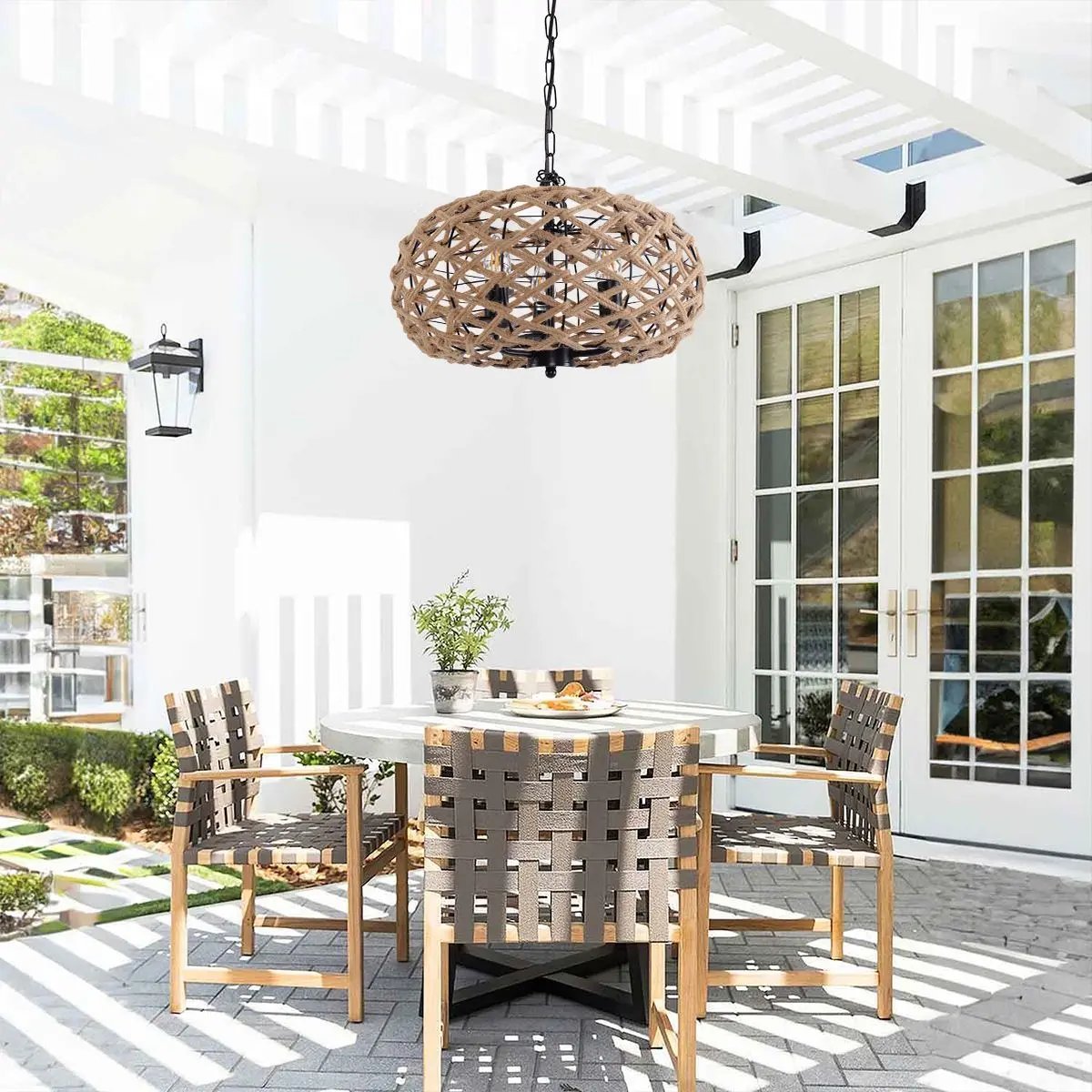 Lightsin Rustic Hemp Rope Globe Pendant Light for Farmhouse and Industrial Style - House Comfort