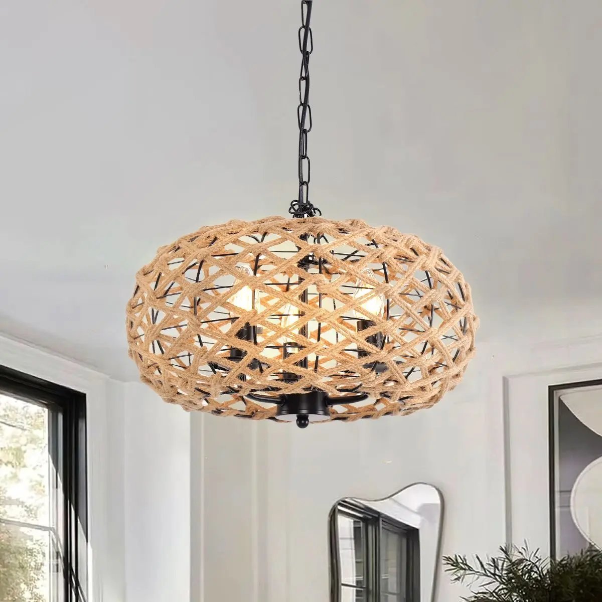 Lightsin Rustic Hemp Rope Globe Pendant Light for Farmhouse and Industrial Style - House Comfort