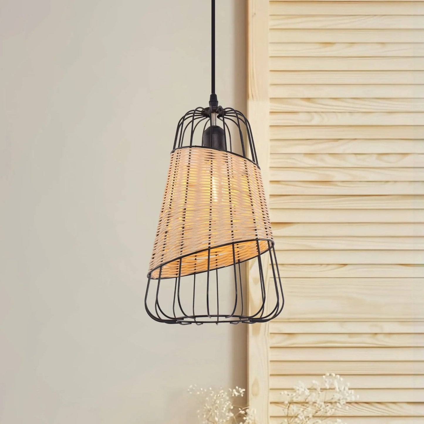 Lightsin Rustic Iron Woven Rattan Pendant Light for Dining Room, Reading Corner & Bedroom - House Comfort