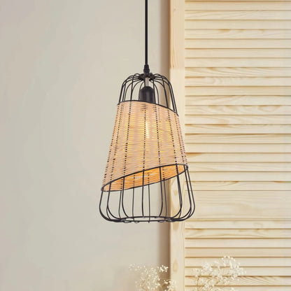 Lightsin Rustic Iron Woven Rattan Pendant Light for Dining Room, Reading Corner & Bedroom - House Comfort