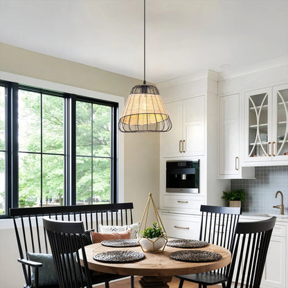 Lightsin Rustic Iron Woven Rattan Pendant Light for Dining Room, Reading Corner & Bedroom - House Comfort