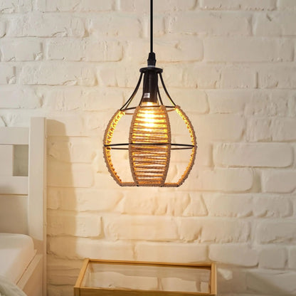 Lightsin Rustic Iron Woven Rattan Pendant Light for Dining Room, Reading Corner & Bedroom - House Comfort
