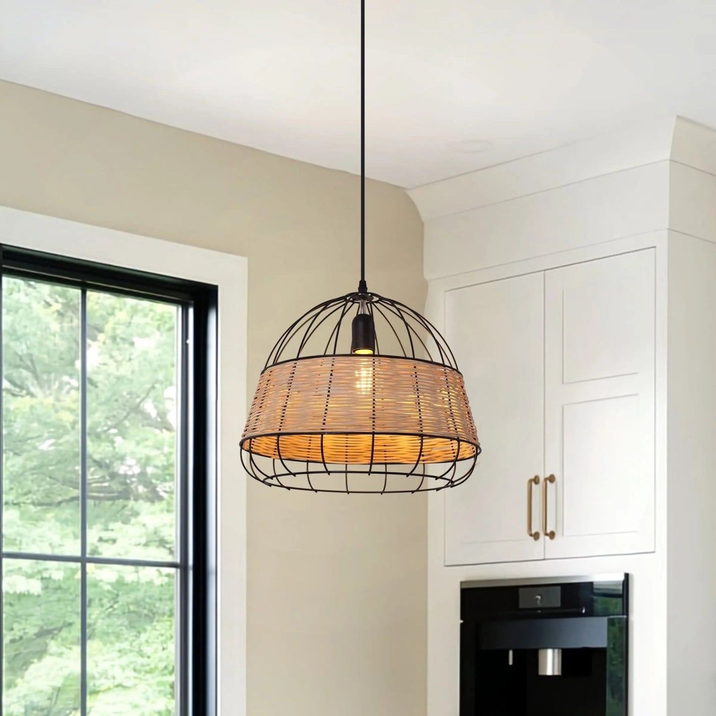 Lightsin Rustic Iron Woven Rattan Pendant Light for Dining Room, Reading Corner & Bedroom - House Comfort