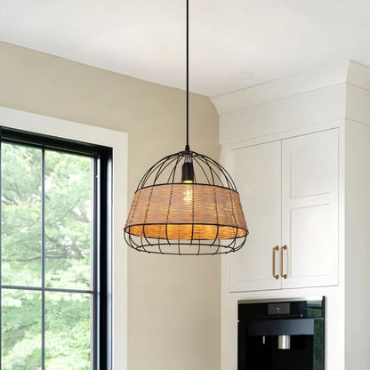 Lightsin Rustic Iron Woven Rattan Pendant Light for Dining Room, Reading Corner & Bedroom - House Comfort