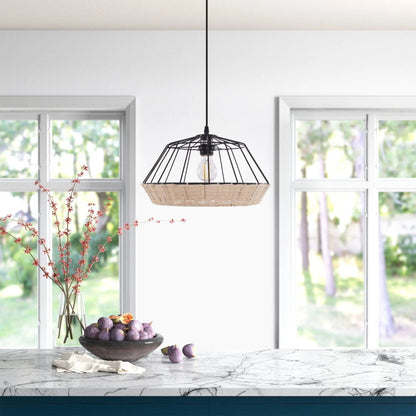 Lightsin Rustic Iron Woven Rattan Pendant Light for Dining Room, Reading Corner & Bedroom - House Comfort