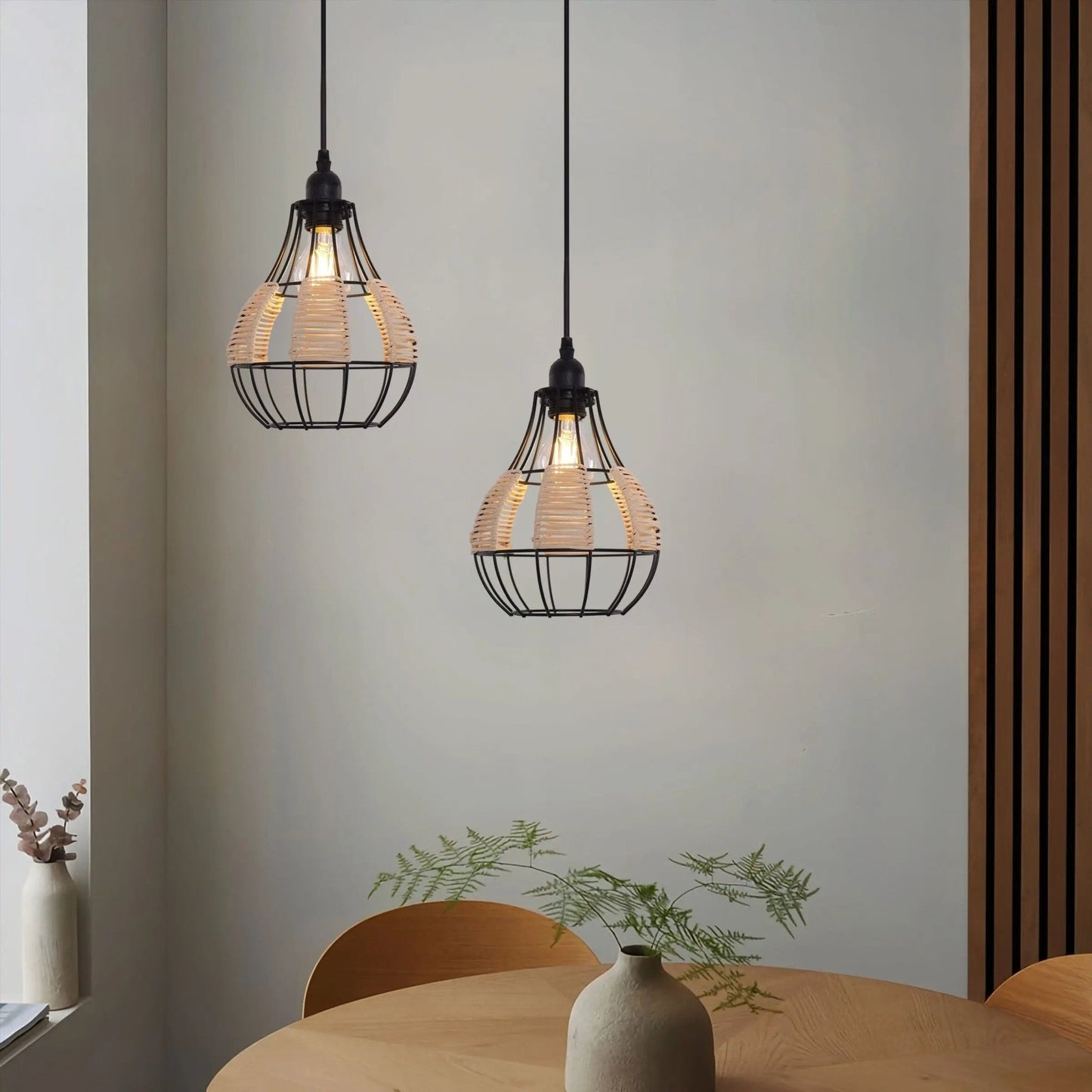 Lightsin Rustic Iron Woven Rattan Pendant Light for Dining Room, Reading Corner & Bedroom - House Comfort