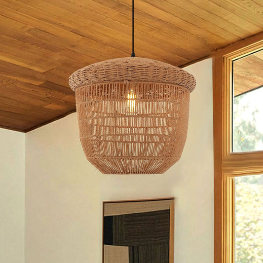 Lightsin Rustic Paper Rope Pendant Ceiling Light – Handwoven Eco - Friendly Light Fixture for Living Room, Dining, and Bedroom Ambiance - House Comfort