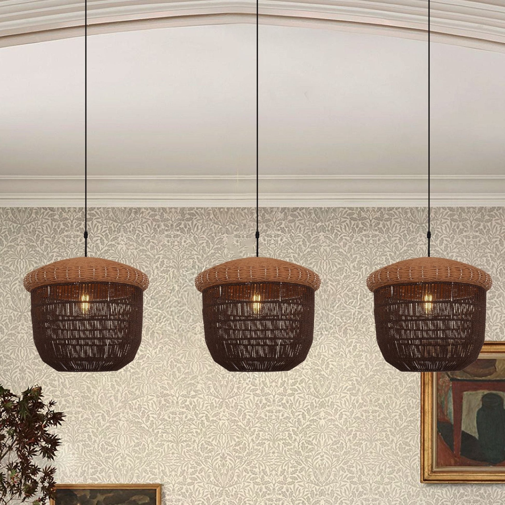 Lightsin Rustic Paper Rope Pendant Ceiling Light – Handwoven Eco - Friendly Light Fixture for Living Room, Dining, and Bedroom Ambiance - House Comfort