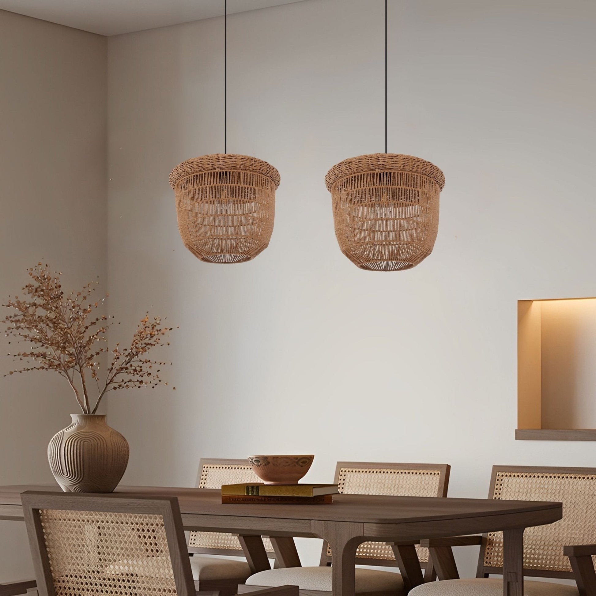 Lightsin Rustic Paper Rope Pendant Ceiling Light – Handwoven Eco - Friendly Light Fixture for Living Room, Dining, and Bedroom Ambiance - House Comfort