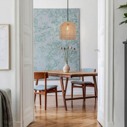 Lightsin Rustic Rattan Dome Pendant Light – Handwoven Ceiling Pendant Light for Living Room, Kitchen, and Modern Rustic Interiors - House Comfort