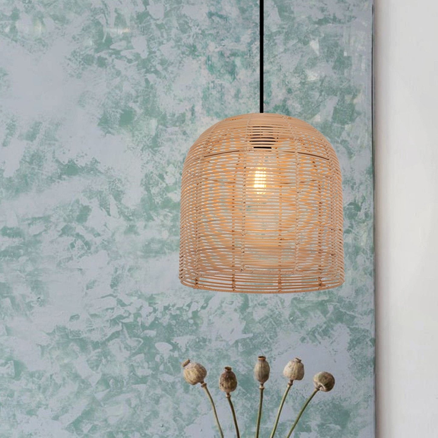 Lightsin Rustic Rattan Dome Pendant Light – Handwoven Ceiling Pendant Light for Living Room, Kitchen, and Modern Rustic Interiors - House Comfort