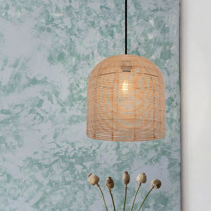Lightsin Rustic Rattan Dome Pendant Light – Handwoven Ceiling Pendant Light for Living Room, Kitchen, and Modern Rustic Interiors - House Comfort