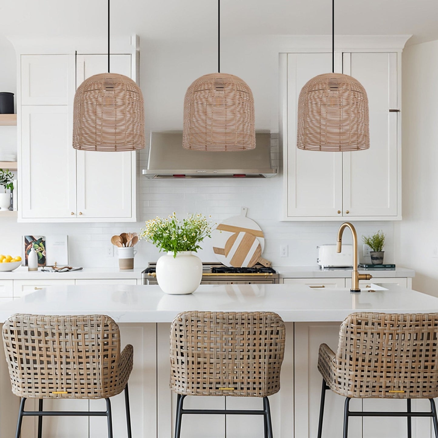 Lightsin Rustic Rattan Dome Pendant Light – Handwoven Ceiling Pendant Light for Living Room, Kitchen, and Modern Rustic Interiors - House Comfort