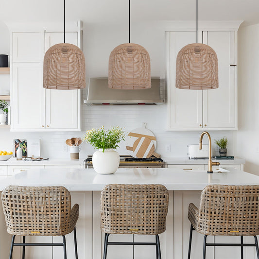 Lightsin Rustic Rattan Dome Pendant Light – Handwoven Ceiling Pendant Light for Living Room, Kitchen, and Modern Rustic Interiors - House Comfort