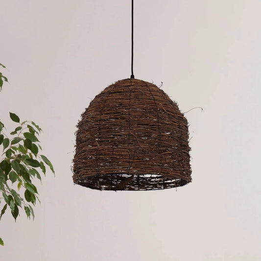 Lightsin Rustic Woven Rattan Dome Pendant Light for Cozy Interiors - House Comfort