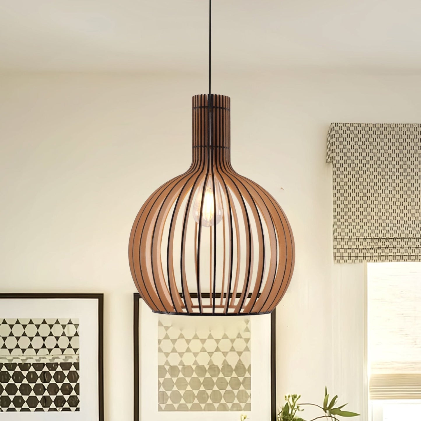 Lightsin Scandinavian LED Wooden Birdcage Pendant Light - House Comfort