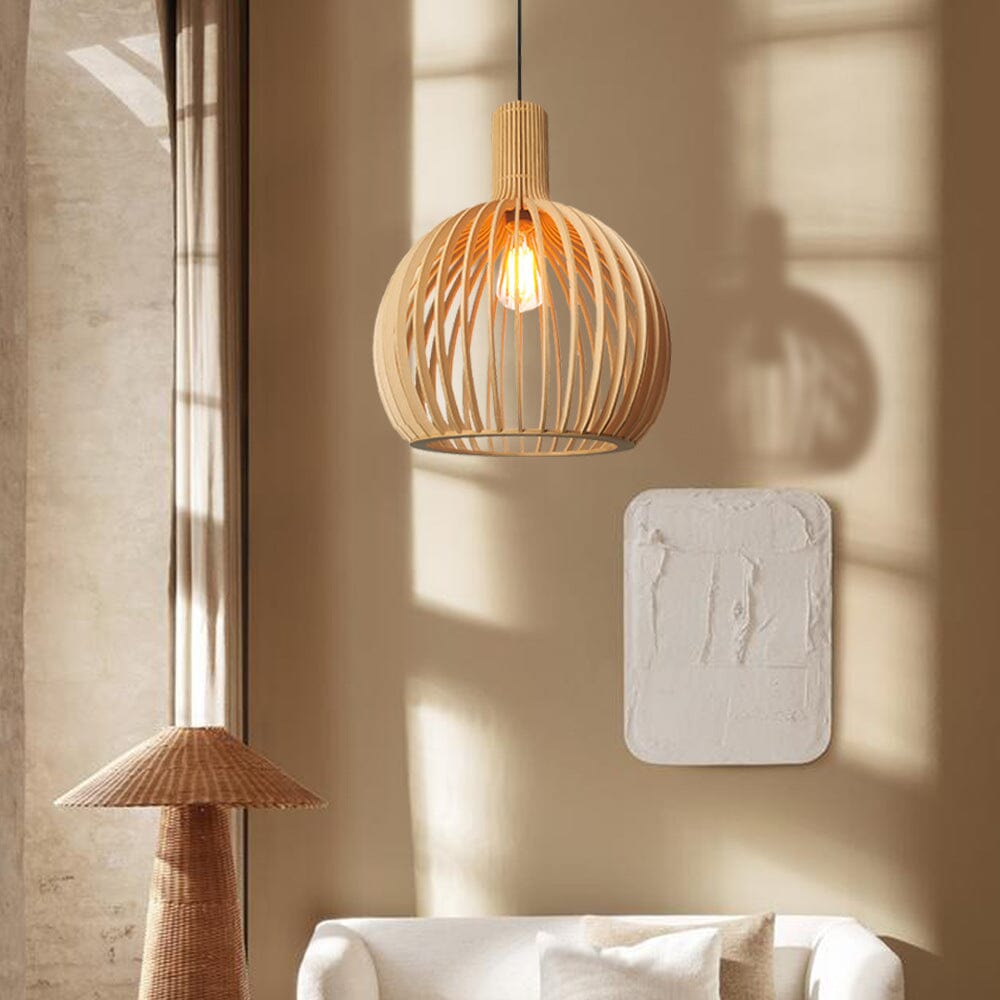 Lightsin Scandinavian LED Wooden Birdcage Pendant Light - House Comfort