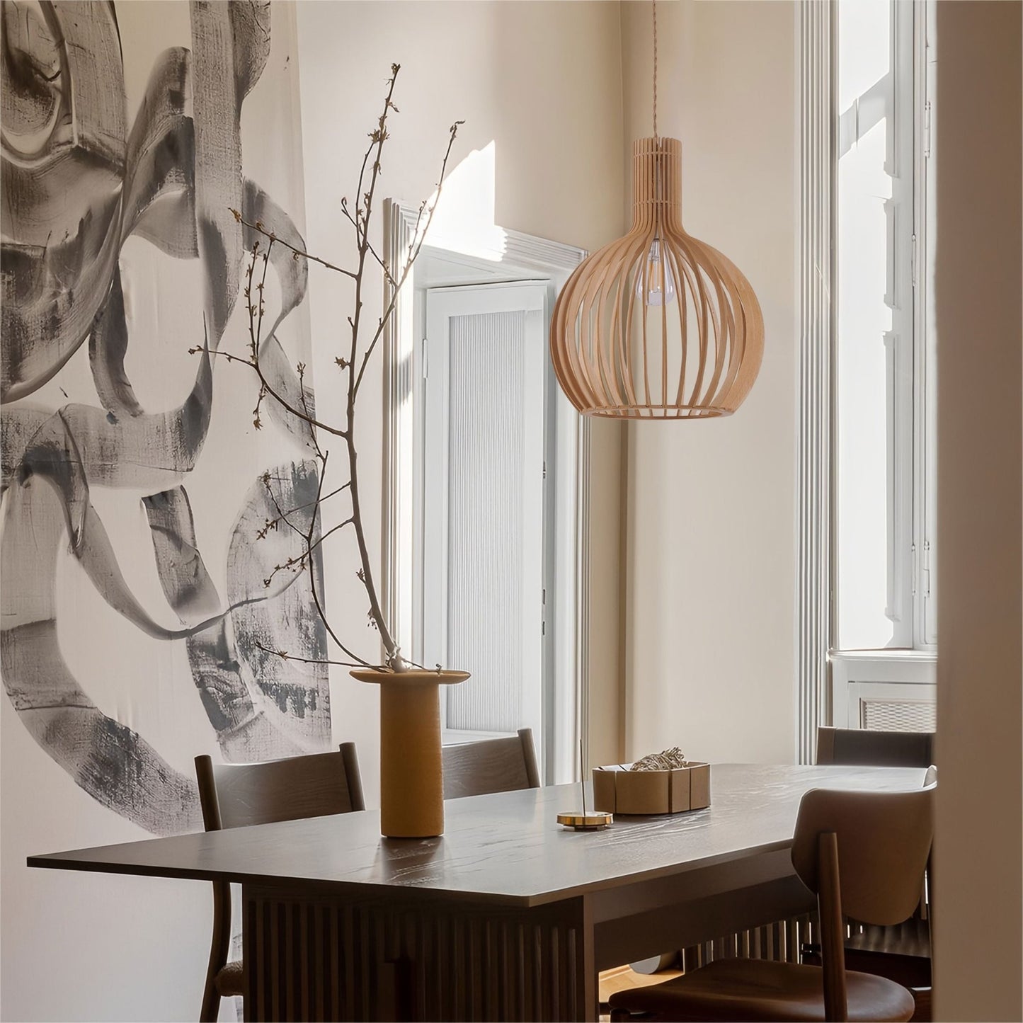 Lightsin Scandinavian LED Wooden Birdcage Pendant Light - House Comfort