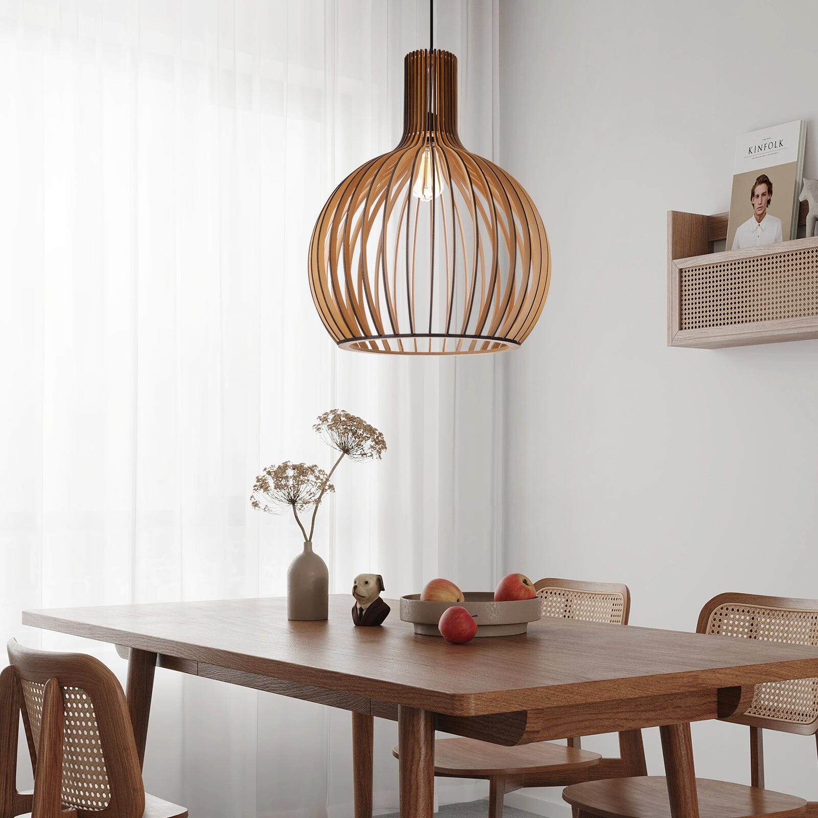 Lightsin Scandinavian LED Wooden Birdcage Pendant Light - House Comfort