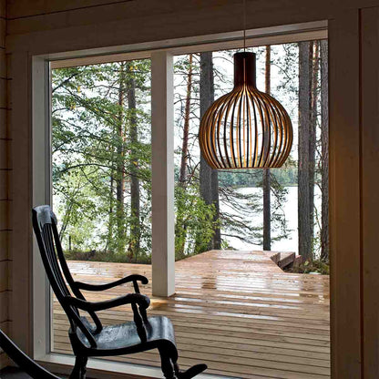 Lightsin Scandinavian LED Wooden Birdcage Pendant Light - House Comfort