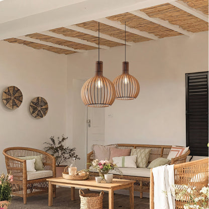 Lightsin Scandinavian LED Wooden Birdcage Pendant Light - House Comfort