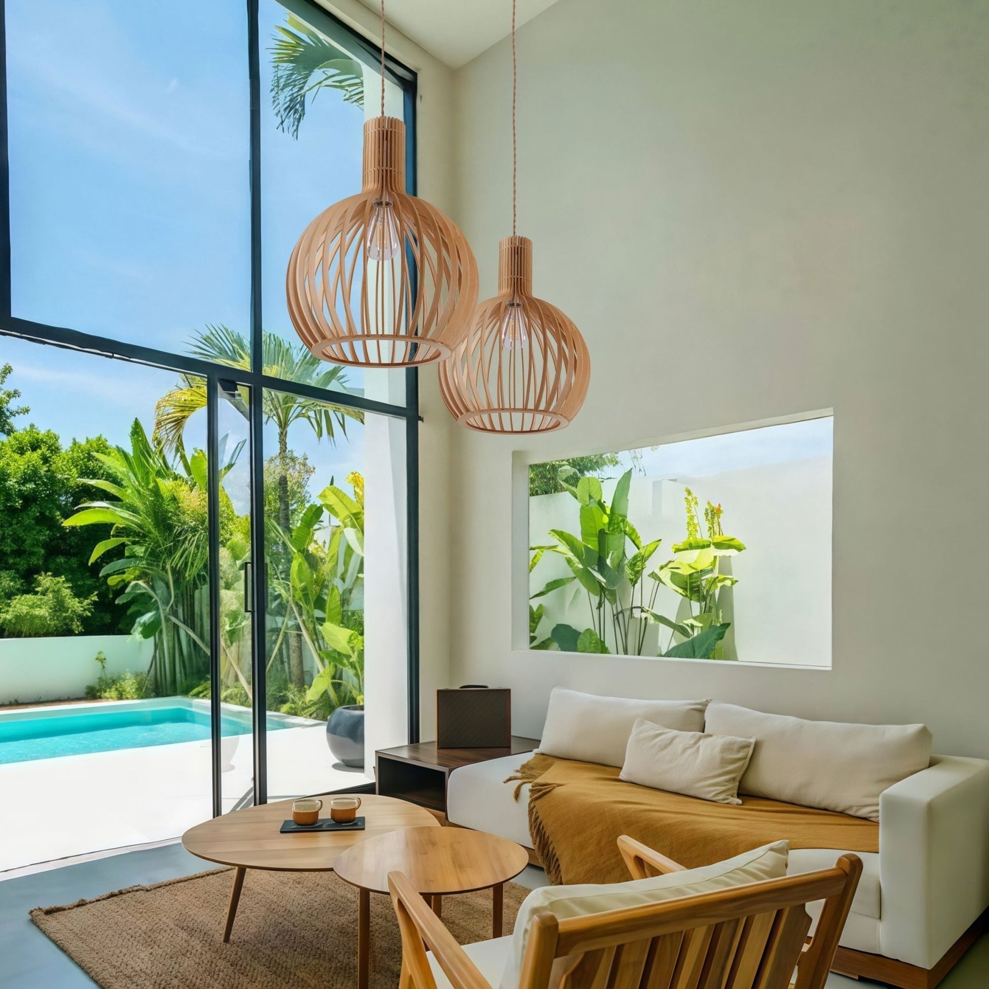 Lightsin Scandinavian LED Wooden Birdcage Pendant Light - House Comfort