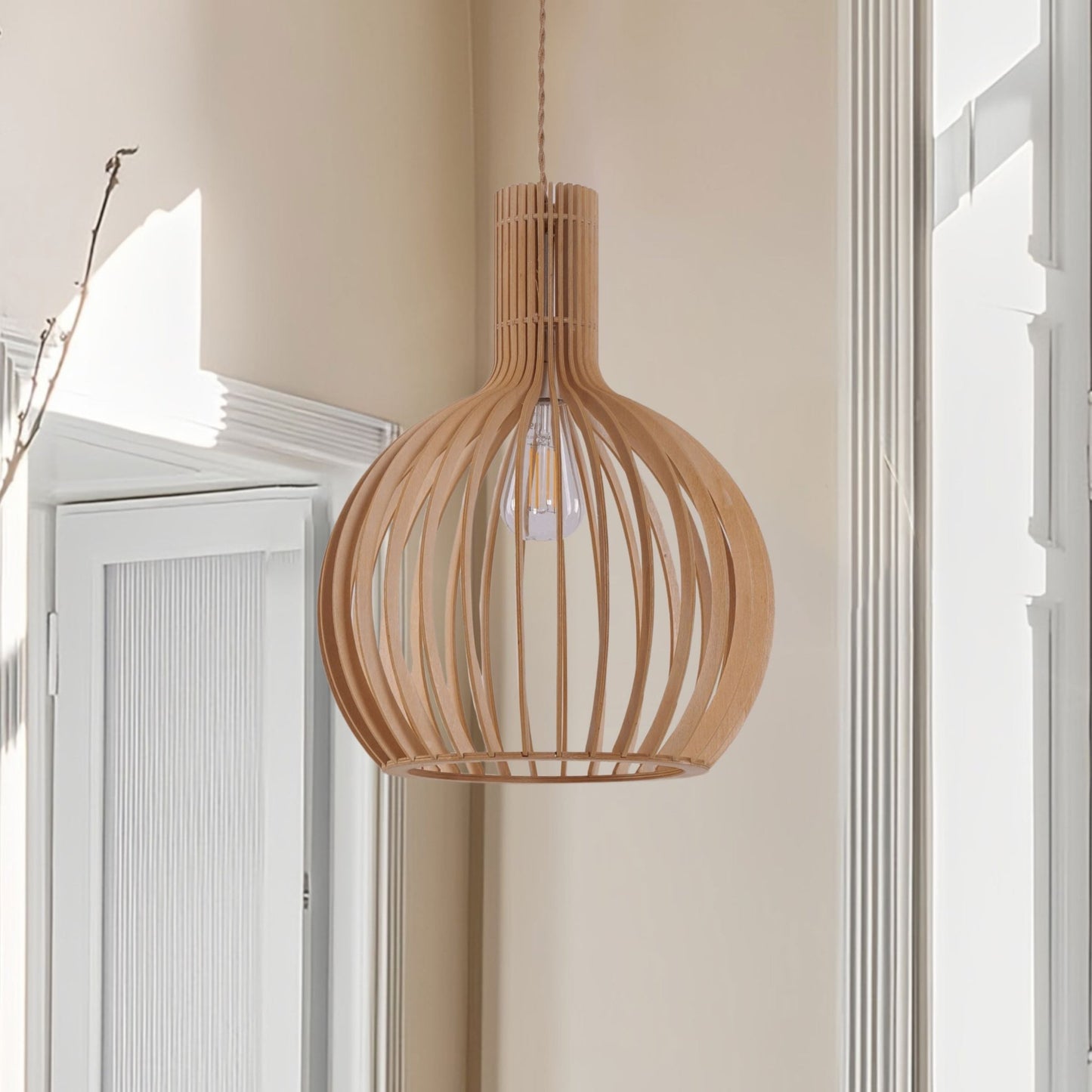 Lightsin Scandinavian LED Wooden Birdcage Pendant Light - House Comfort