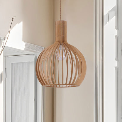 Lightsin Scandinavian LED Wooden Birdcage Pendant Light - House Comfort
