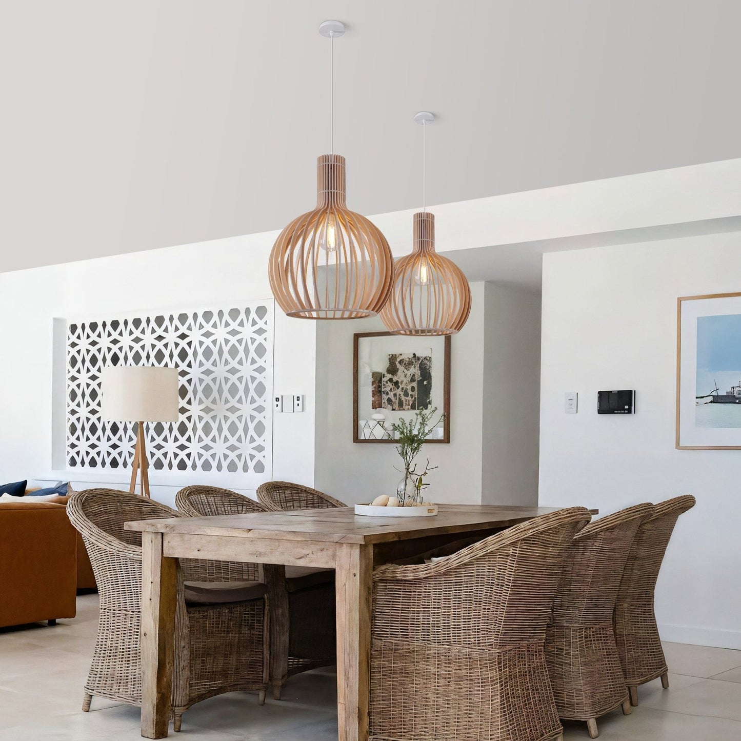 Lightsin Scandinavian LED Wooden Birdcage Pendant Light - House Comfort