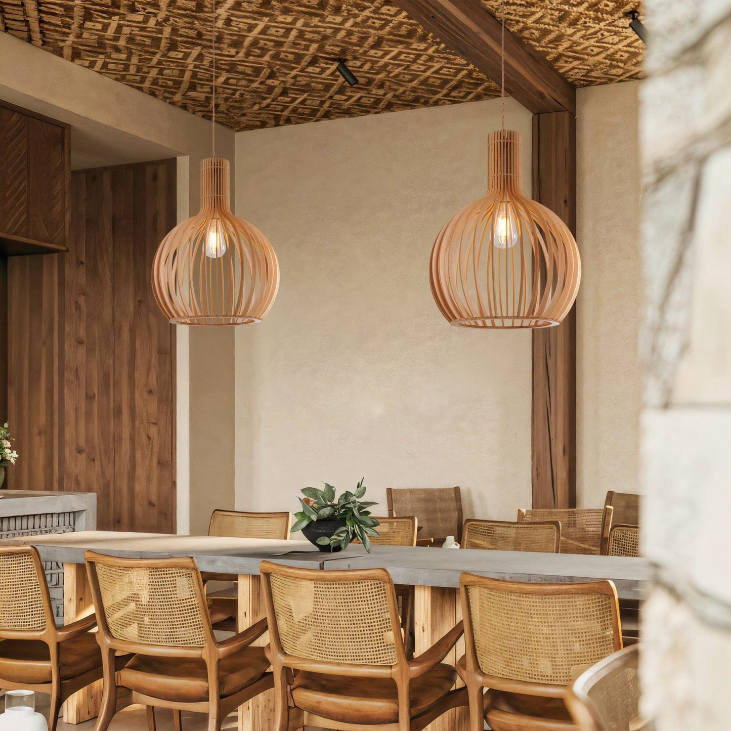 Lightsin Scandinavian LED Wooden Birdcage Pendant Light - House Comfort