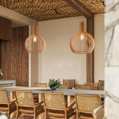 Lightsin Scandinavian LED Wooden Birdcage Pendant Light - House Comfort