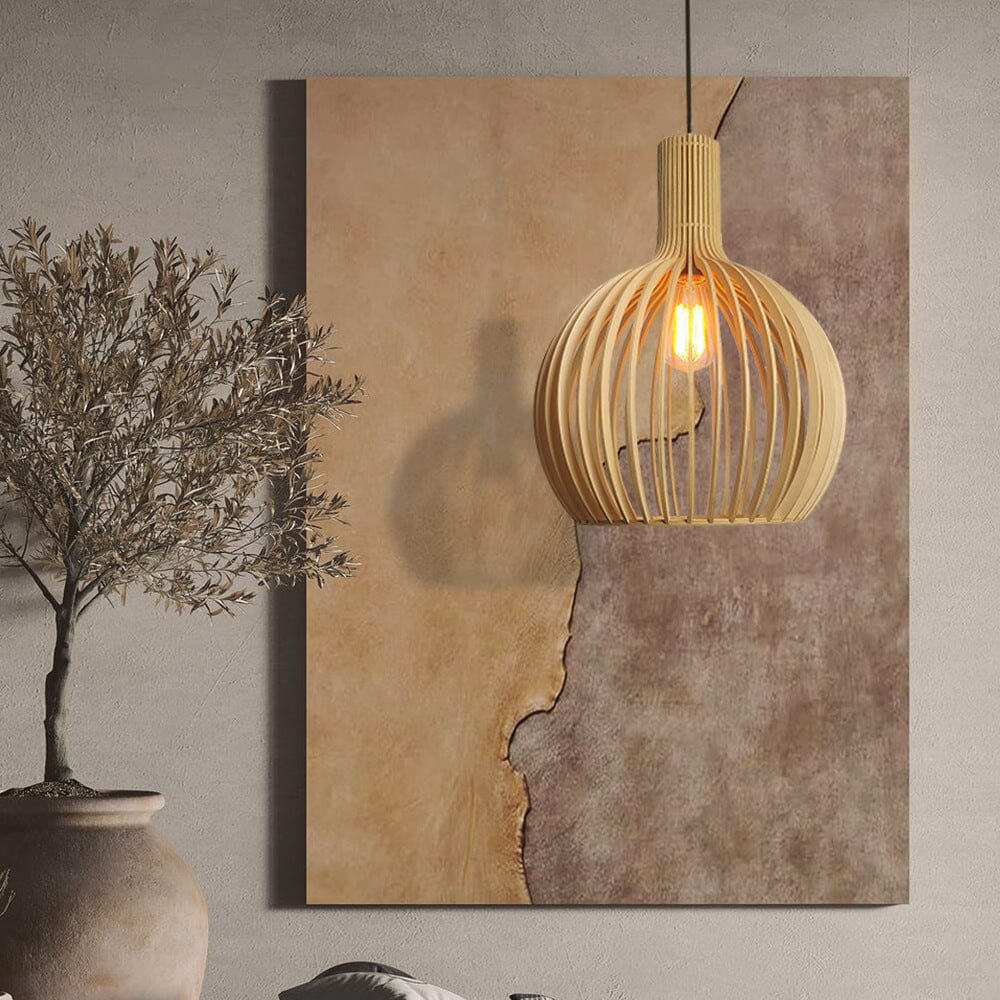 Lightsin Scandinavian LED Wooden Birdcage Pendant Light - House Comfort