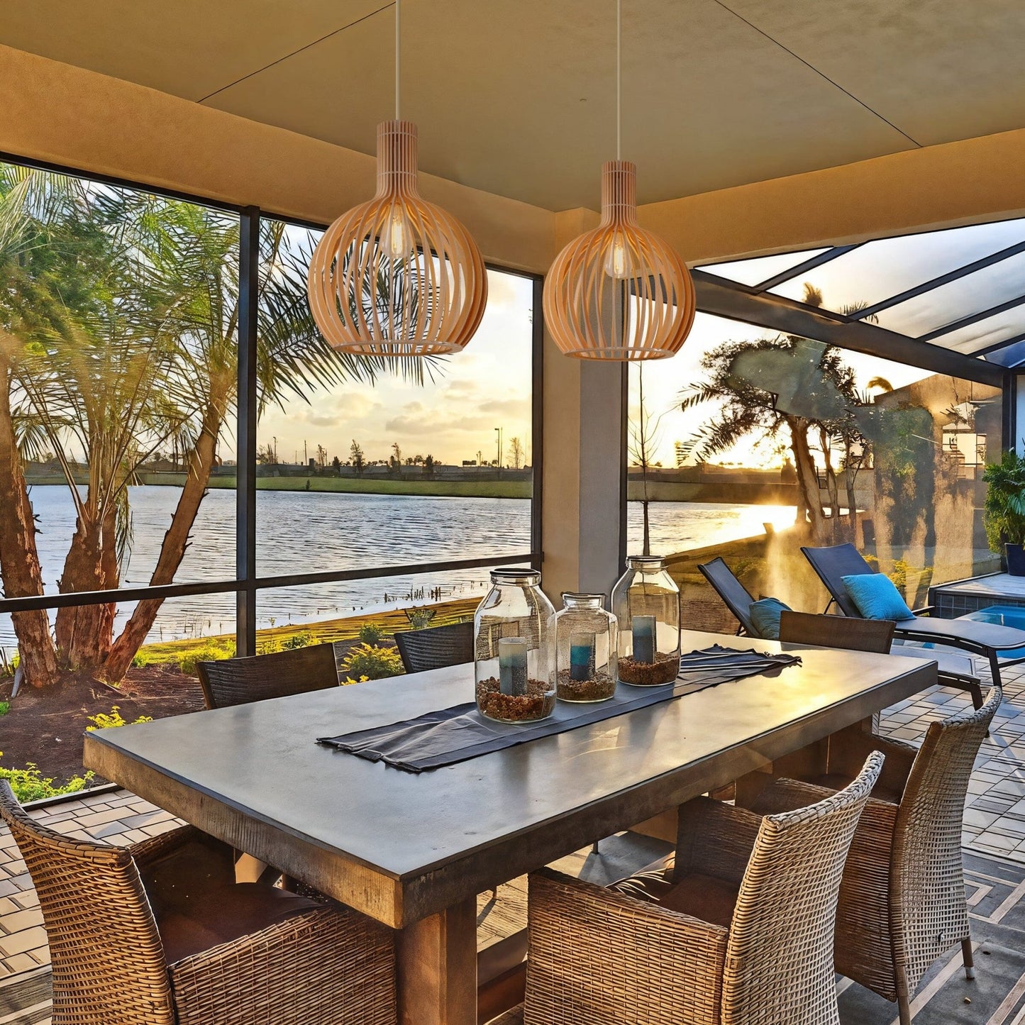 Lightsin Scandinavian LED Wooden Birdcage Pendant Light - House Comfort