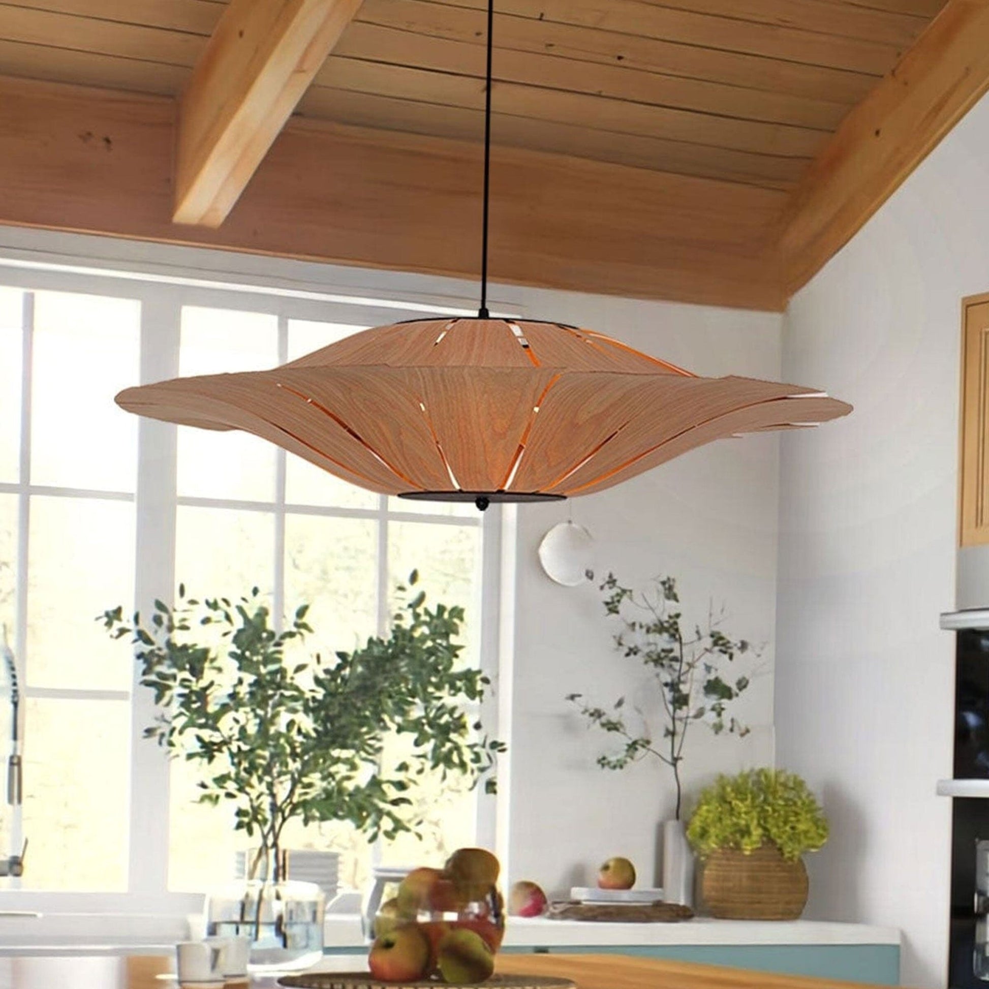 Lightsin Serene Wood Veneer LED Pendant Light with Tranquil Disc Design - House Comfort