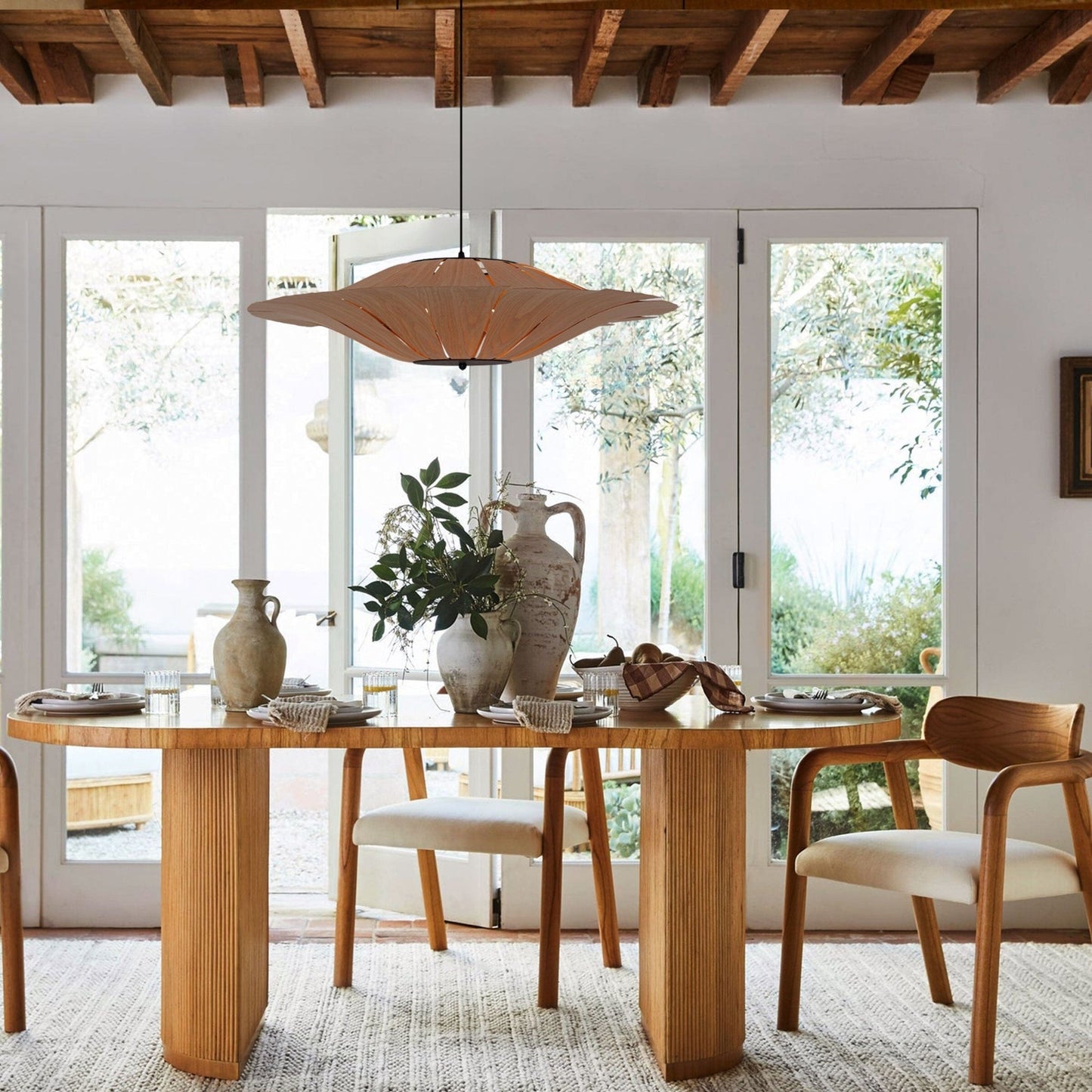 Lightsin Serene Wood Veneer LED Pendant Light with Tranquil Disc Design - House Comfort