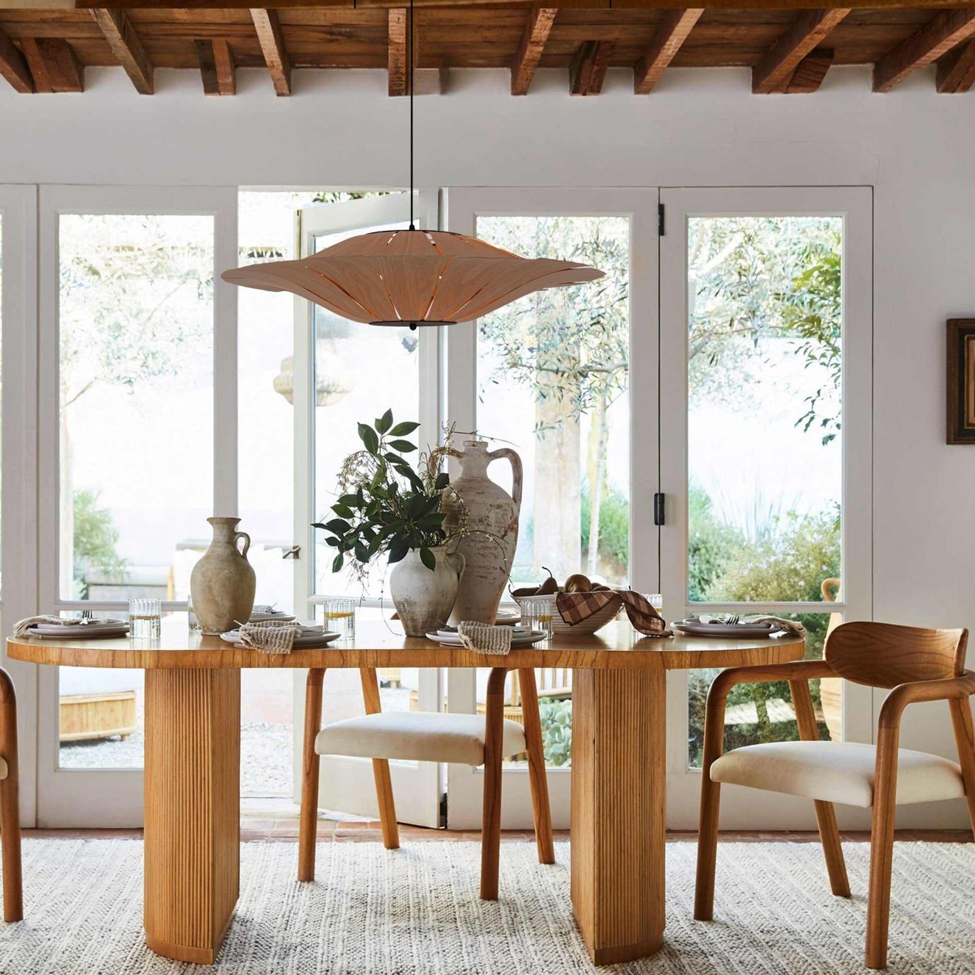 Lightsin Serene Wood Veneer LED Pendant Light with Tranquil Disc Design - House Comfort