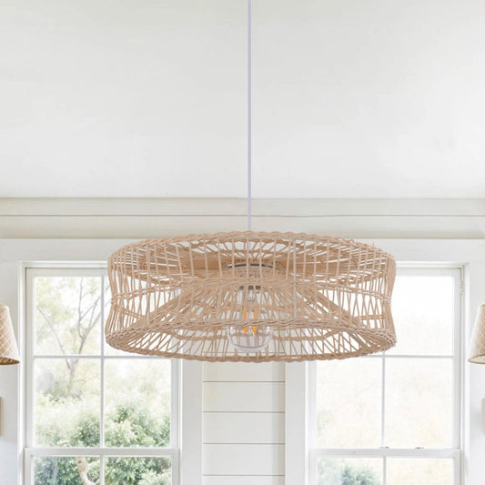 Lightsin Shallow Rattan Pendant Light for Kitchen Island Dining Area or Reading Corner - House Comfort